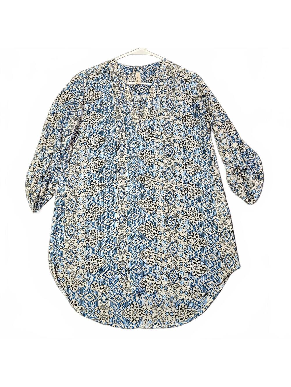 Roper Women's Tunic Medium Blue Cream Patterned Western Cowgirl Tunic Light